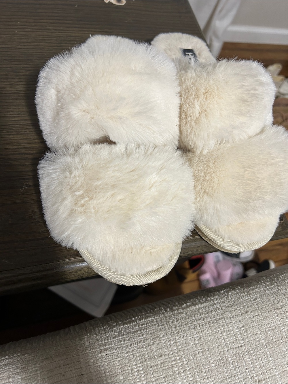 Hurley Cream Faux Fur Slide Slippers